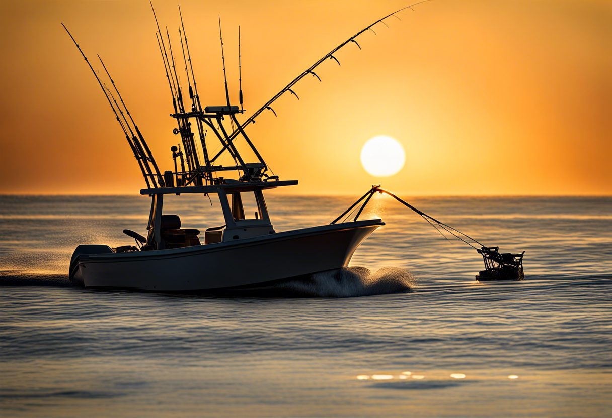 pêcheur lançant ligne en mer
bateau de pêche au coucher du soleil