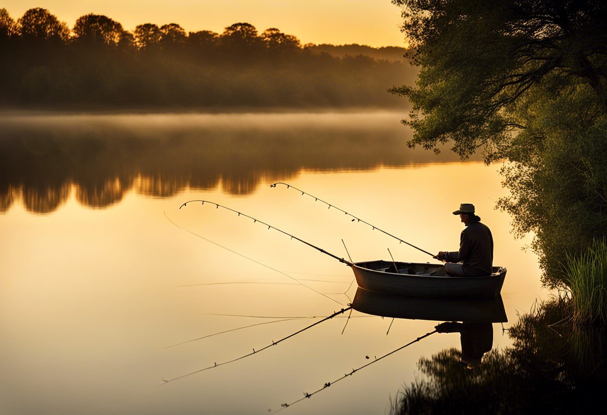 Pêcheur tenant canne au bord de l'eau
Homme amorçant ligne au lac